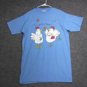 Vintage Intimates Chicks Rule‎ T-Shirt Blue One Size Fits Most Cartoon Comedy